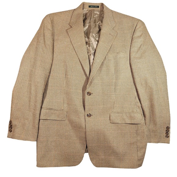Lauren Ralph Lauren Blazer Mens 44L Brown Houndstooth Check Silk Wool Sport Coat
